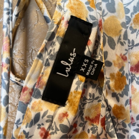 NWT Lulus Satin Express Yourself White Yellow Blue Floral Print Babydoll Dress - Picture 6 of 10